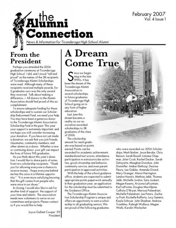 Newsletters Ticonderoga Alumni Association